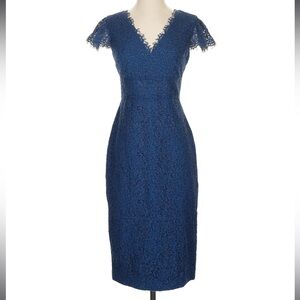 Gal Meets Glam Navy Blue Laced Midi Dress Office Business Casual sz 12
